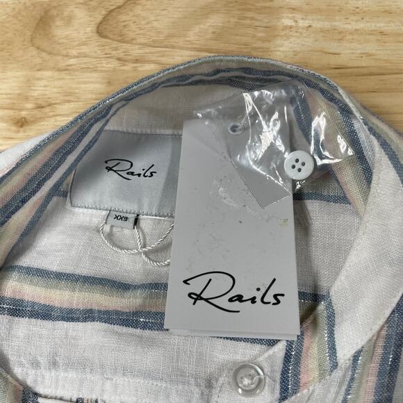 Rails NWT Angelina Smocked Waist Mini Dress Linen Blend Ryland Stripe Size XXS - Picture 6 of 13